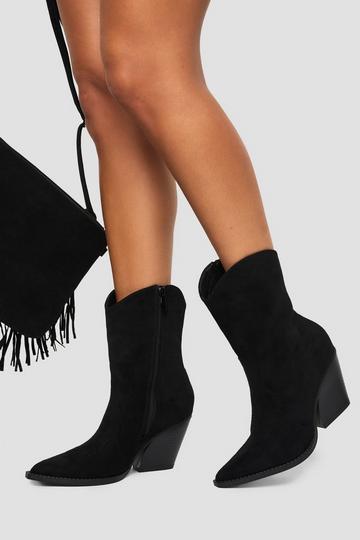 Black Faux Suede Calf High Western Boots