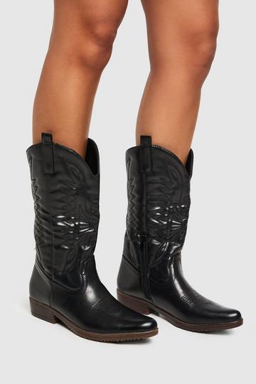 Contrast Sole Calf High Western Boots black