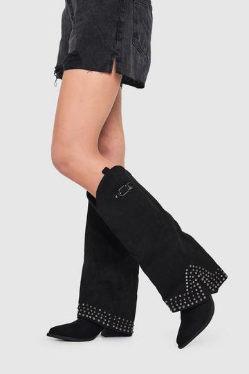 Foldover Studded Western Boots black