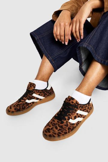 Leopard Print Gum Sole Striped Trainers leopard