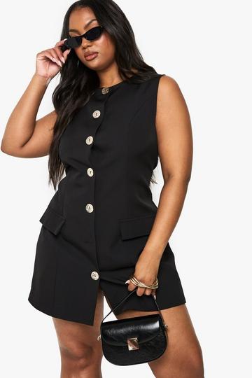 PLUS GOLD BUTTON DOWN BLAZER DRESS black