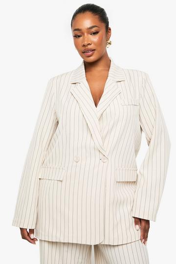 PLUS PINSTRIPE OVERSIZED BLAZER beige