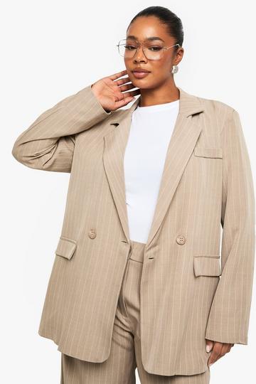 PLUS PINSTRIPE OVERSIZED BLAZER mocha