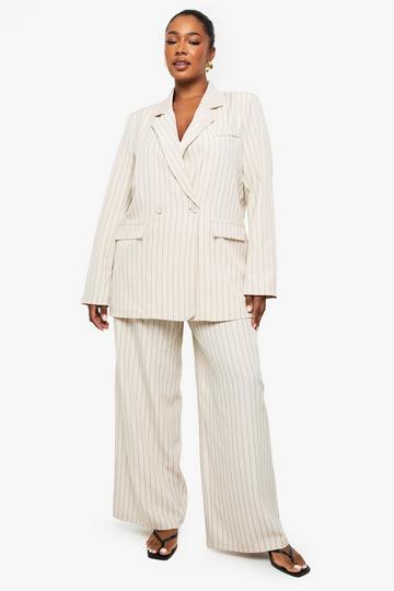 PLUS PINSTRIPE STRAIGHT LEG TROUSER beige