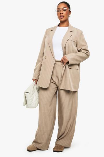 PLUS PINSTRIPE STRAIGHT LEG TROUSER mocha