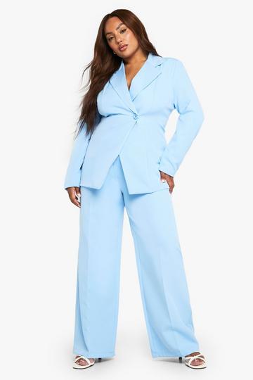 Plus Wide Leg Pleated Trouser powder blue