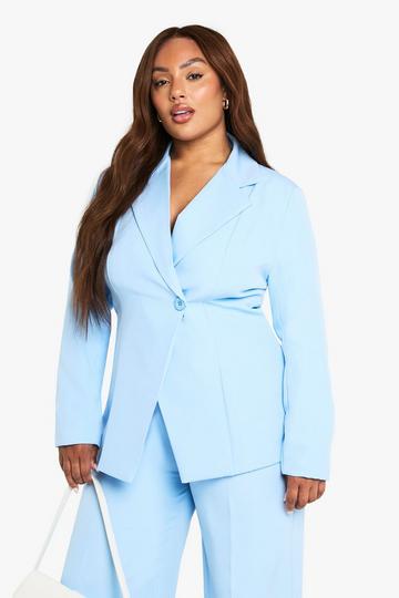 PLUS LONGLINE SINGLE BUTTON BLAZER powder blue