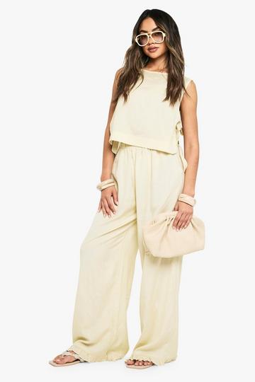 Stone Beige Tie Side Linen Top & Wide Leg Trouser Co-ord