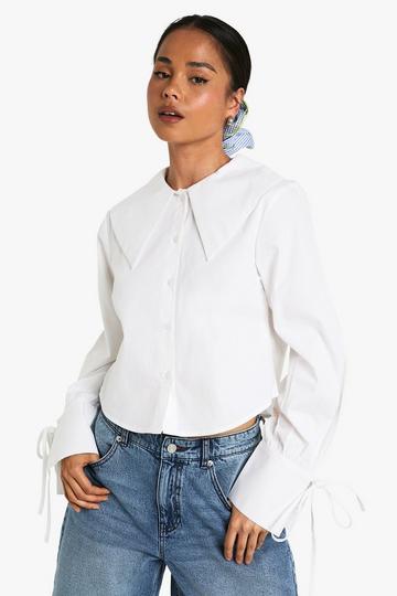 Korte Poplin Blouse Met Kraag white