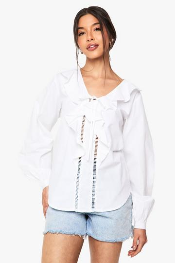 Blouse Met Ruches, Uitsnijding En Zoom white