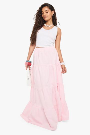 Poplin Tiered Maxi Skirt baby pink