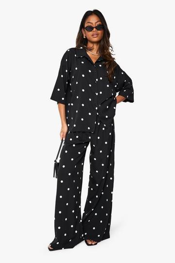 Polka Oversized Shirt Co-ord black