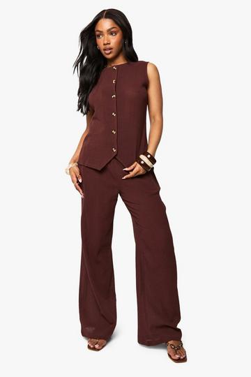 Crinkle Textured Wide Leg Trousers chocolate