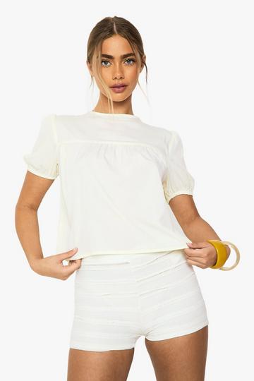 Lemon Yellow Woven Sheer Puff Sleeve Smock Top