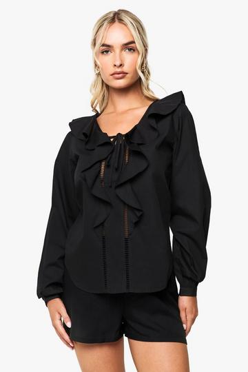 Ruffle Cutwork Trim Blouse black