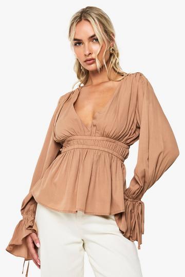 Peplum Blouse Met Mouwstrikjes mocha