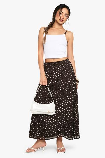 Polka Chiffon Midi Skirt brown