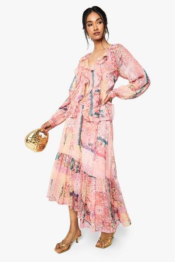 Paisley Chiffon Tiered Maxi Skirt multi