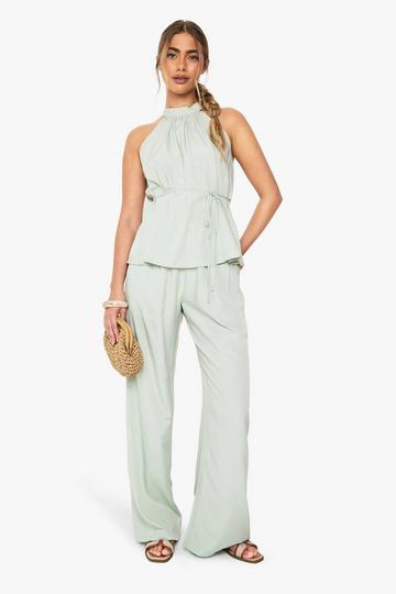 Halterneck Palazzo Co-ord sage