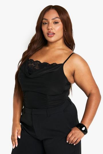 Grande taille - Body soyeux à empiècement en dentelle black