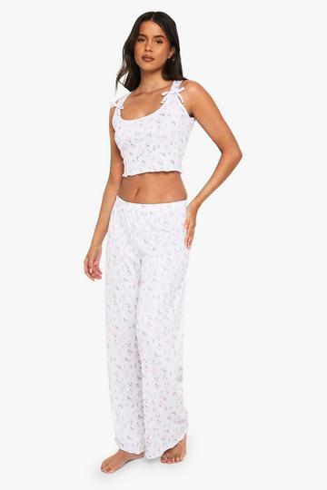 Pink Floral Print Vest & Trousers Pyjama Set white