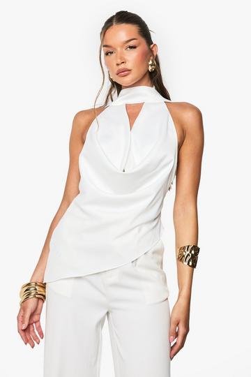 Satin Drape Cowl Top white