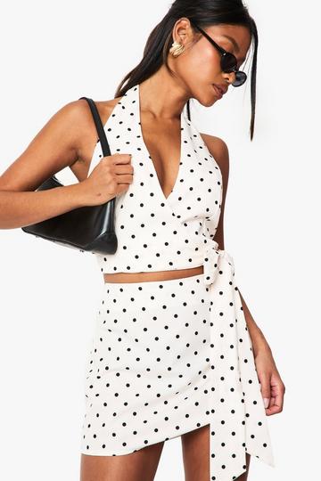 Woven Polka Dot Mini Skirt cream