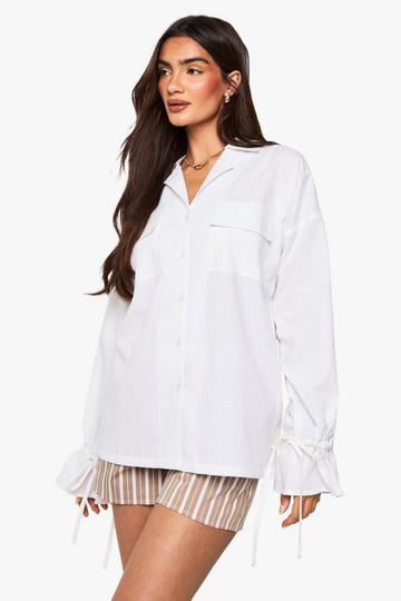 Linen Oversized Tie Cuff Shirt white