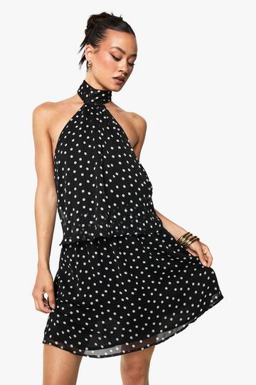 Tall Polka Dot Chiffon Scarf Detail Mini Dress pink