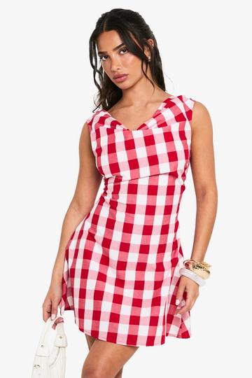 Petite Gingham Skater Mini Dress red