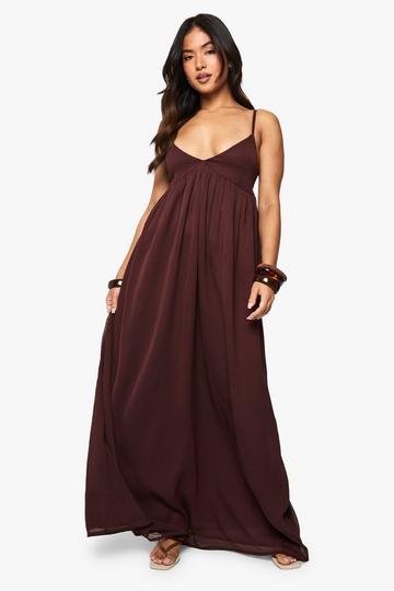 Petite Chiffon Strappy Volume Maxi Dress chocolate