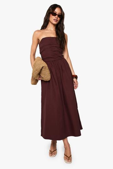 Tall Geplooide Katoenen Poplin Midi Jurk chocolate