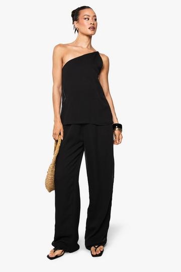 Tall Gedrappeerde Chiffon Wide Leg Jumpsuit Met Textuur black
