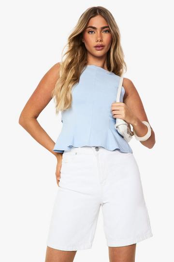 Bengaline Tied Open Back Peplum Top light blue