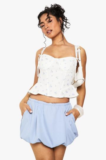 Ditsy Print Bengaline Bow Detail Corset Top white