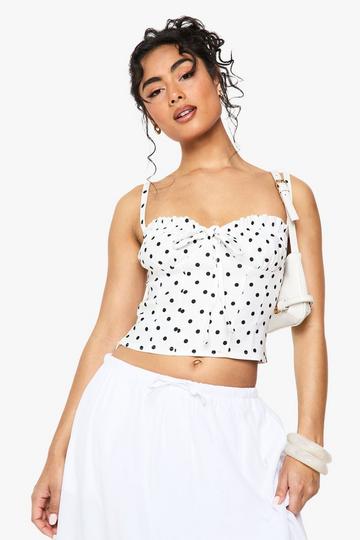 Polka Dot Bengaline Bow Detail Corset Top white