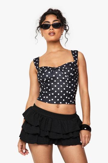 Polka Dot Bengaline Cup Detail Corset Top black