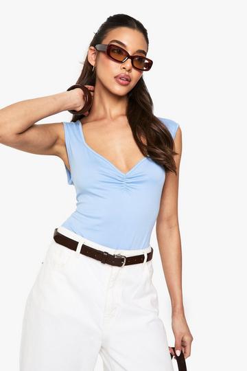 Super Soft Ruched Bust Sweetheart Neck Bodysuit powder blue