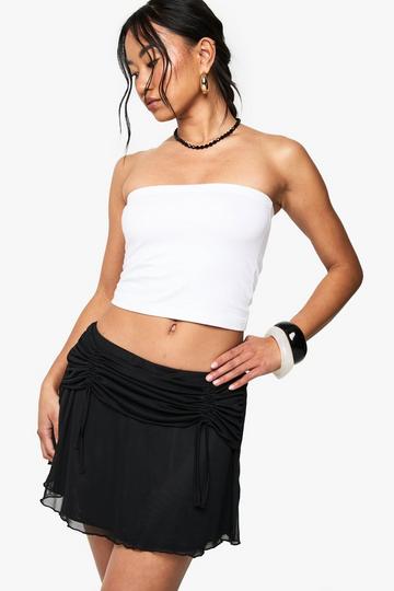 Mesh Ruched Front Flippy Skirt black
