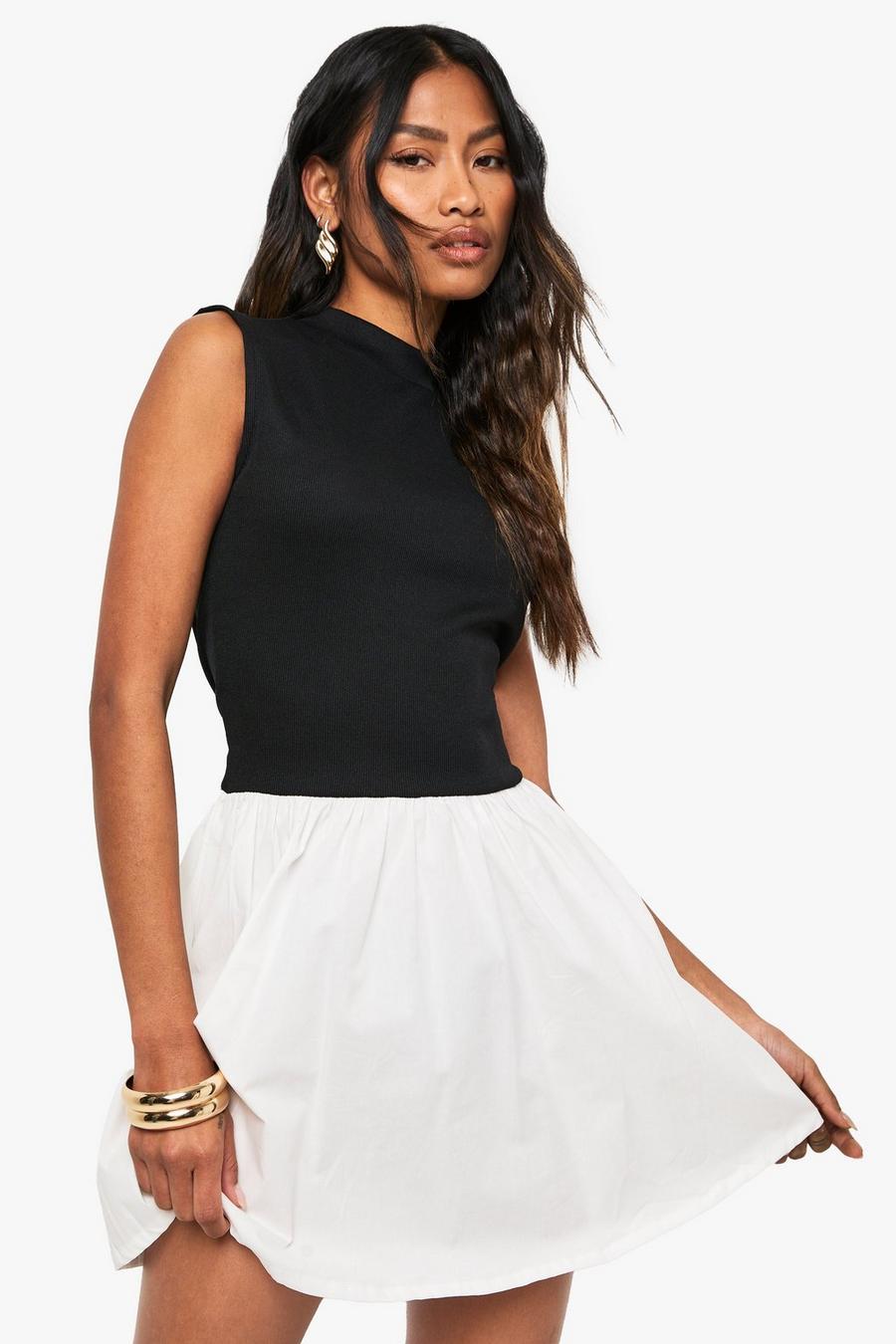 Contrasting Black Top & White Skirt High-Neck Dress Contrasting Black Top & White Skirt High-Neck Dress