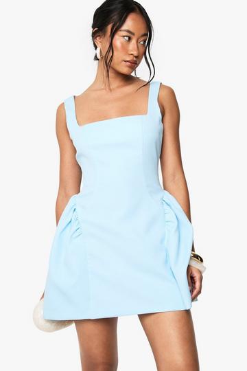 Square Neck Full Skirt Mini Dress blue