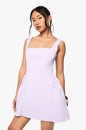 Lilac Purple Square Neck Full Skirt Mini Dress