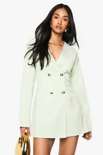 Tailored Collarless Cinched waist Blazer Dress mint