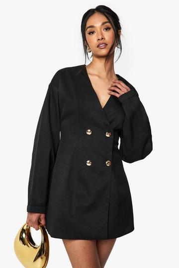 Getailleerde Kraagloze Blazer Jurk Met Geplooide Taille black