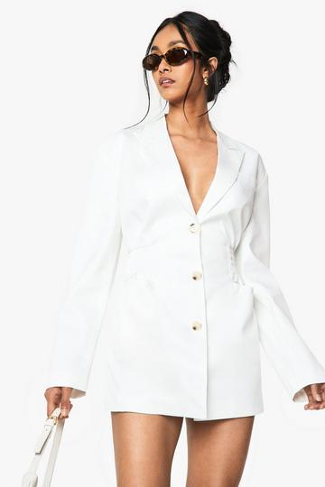Tailored Ruched Cinched Waist Blazer Dress white