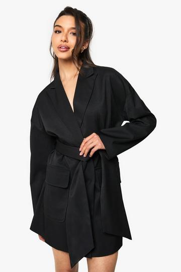 Tailored Oversized Wrap Blazer Dress black
