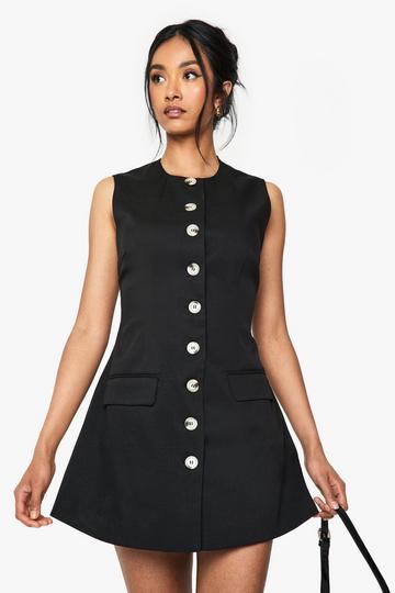 Getailleerde Mini Jurk Met Knopen En Geplooide Taille black