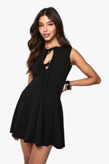 Tie Front Skater Mini Dress black