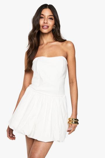 Petite Puffball Bandeau Mini Dress white