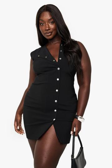 Plus Asymmetrische Bengaline Mini Jurk Met Knopen black
